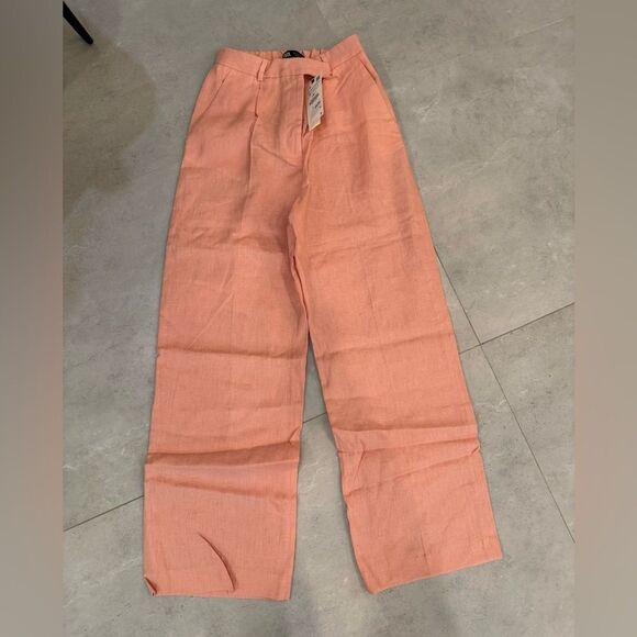 ZARA Linen Pants Peach Color - Picture 1 of 6